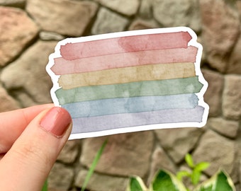 Bandera del orgullo de acuarela / Pegatina de vinilo LGBTQ + / Acuarela escrita a mano / Resistente al agua / Para botella de agua, computadora portátil y más /