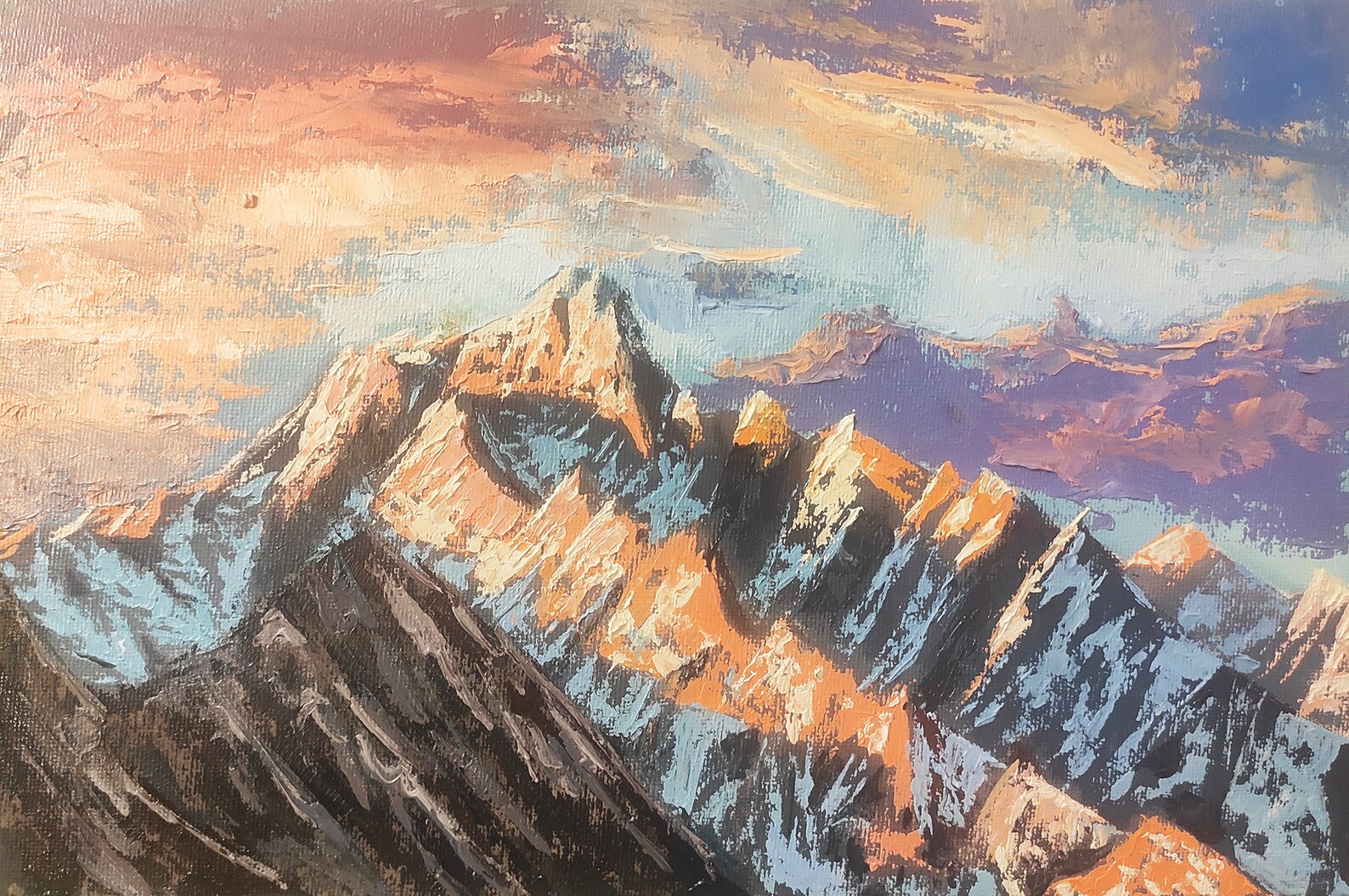 Original abstract mountains landscape Colourful sunset canvas Etsy