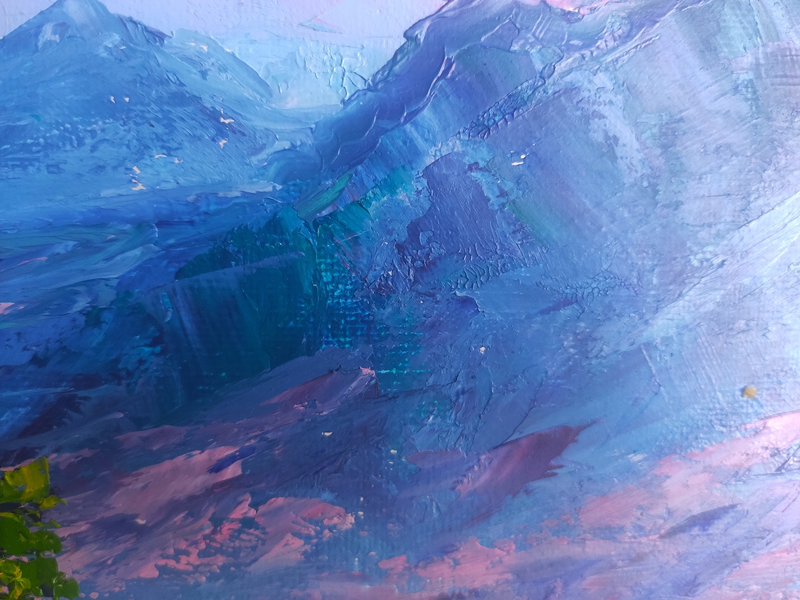 Original abstract mountain art Oil canvas sunset landscape Etsy