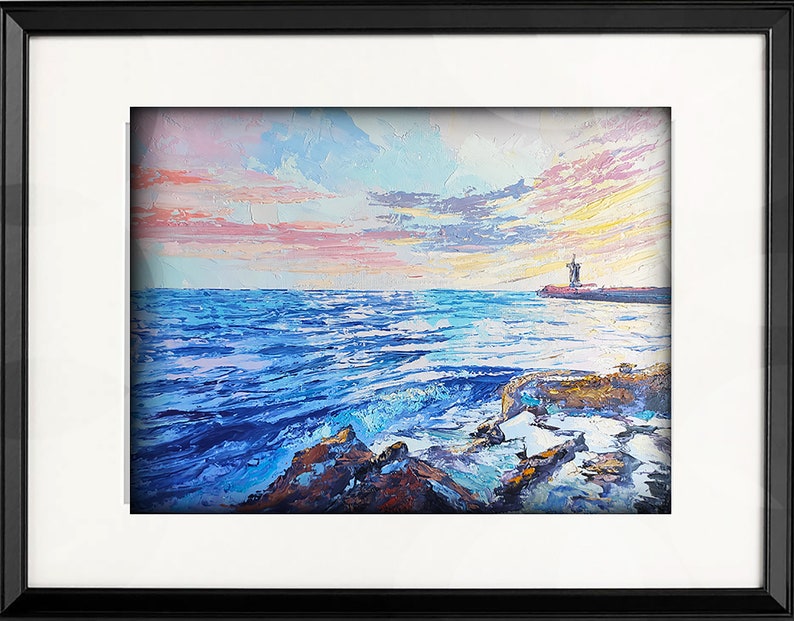 Abstract modern painting Original canvas wall decor Seascape impasto wall art decor