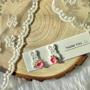 Easter Bunny floral Stud Earrings | Easter rabbit earrings| Cute Polymer Clay Easter Jewelry| spring floral Easter earrings