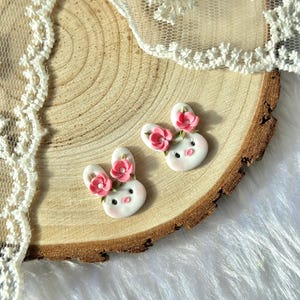 Easter Bunny floral Stud Earrings | Easter rabbit earrings| Cute Polymer Clay Easter Jewelry| spring Rabbit floral Easter Jewellery