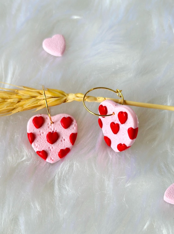 Polymer clay Valentine’s Day earrings | Heart shape earrings | 24k gold plated | valentines earrings | valentines gift | gift for her