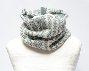 Teal and White Handknit Nordic Cowl - Etsy