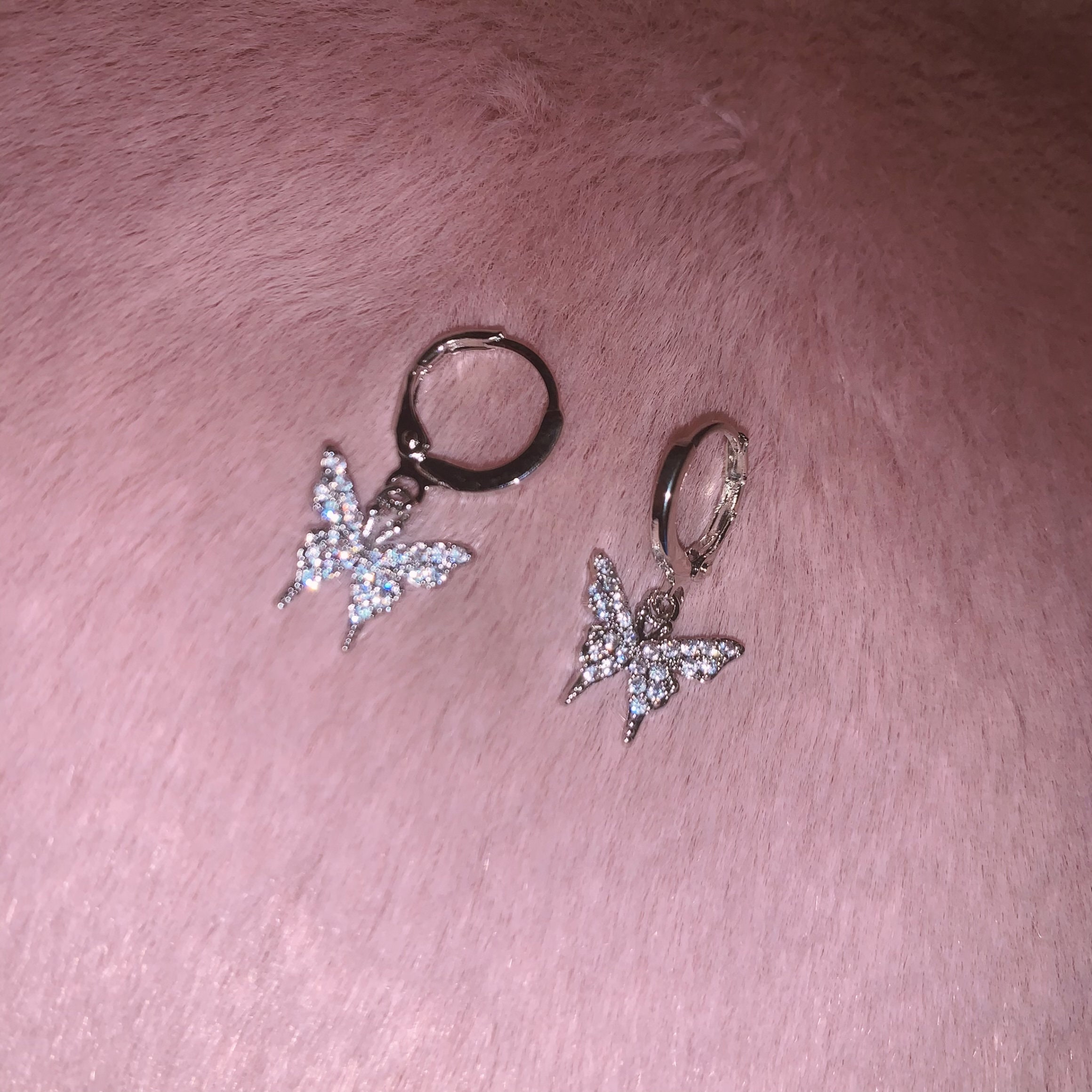 silver butterfly huggie earrings