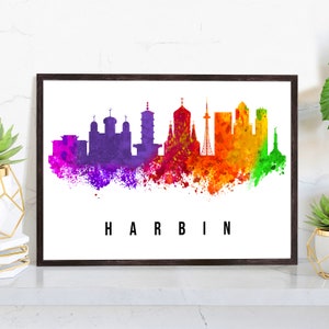 Pera Print Harbin China skyline poster, China poster, Illustration skyline world city poster, Cityscape landmark print, Office wall art
