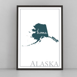 Arte mural del mapa de Alaska, Impresión del póster del mapa moderno de Alaska, Decoración de la pared del mapa de la ciudad, Impresión del póster de Alaska, Póster del estado, Decoración de la pared de la oficina, Arte de la pared del hogar