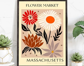 Massachusetts State flower print, State poster, Massachusetts flower market poster, Botanical poster, Nature poster artwork, Floral wall art