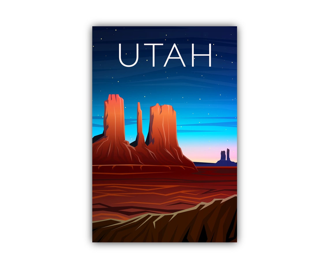 Retro Style Travel Poster Utah Vintage Rustic Poster Print Etsy