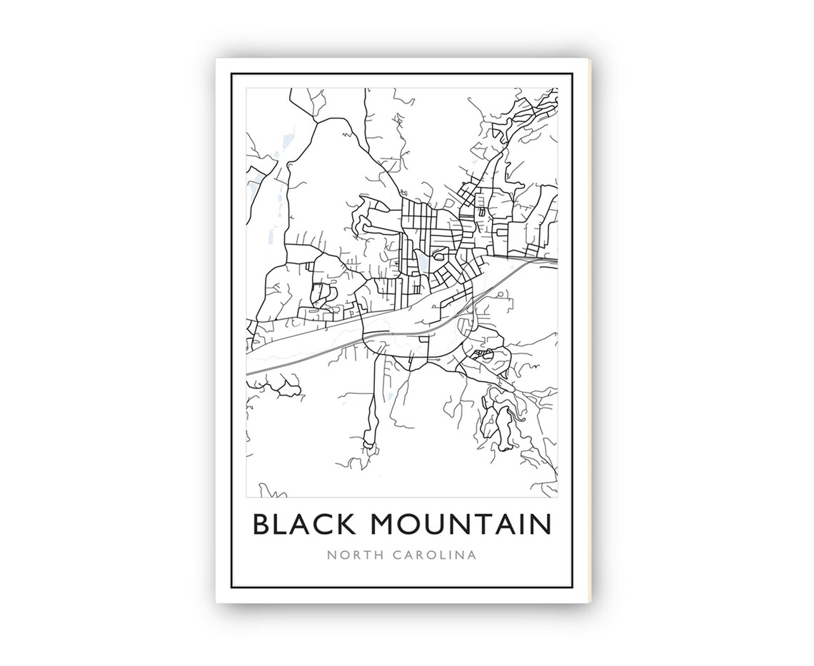Black Mountain Map Black Mountain City Road Map Black Etsy