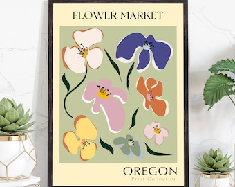 Oregon State flower print, USA states poster, Oregon flower market poster, Botanical posters, Nature poster artwork, Boho floral wall art