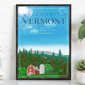 Retro Style Travel Poster, Vermont Vintage Rustic Poster Print, Home Wall Art, Office Wall Decoration, Posters, Vermont, State Map Poster
