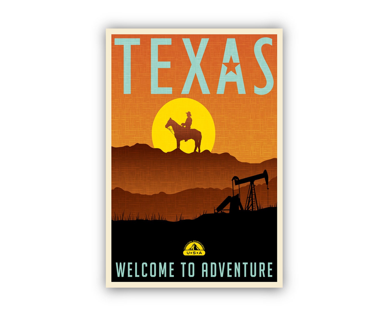 Retro Style Travel Poster, Texas Vintage Rustic Poster Print, Home Wall ...
