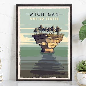 Retro Style Travel Poster, Michigan Vintage Rustic Poster Print, Home Wall Art, Office Wall Decor, Posters, Michigan, State Map Poster