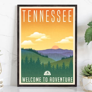 Retro Style Travel Poster, Tennessee Vintage Rustic Poster Print, Home Wall Art, Office Wall Decor, Posters, Tennessee, State Map Poster