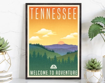 Retro Style Travel Poster, Tennessee Vintage Rustic Poster Print, Home Wall Art, Office Wall Decor, Posters, Tennessee, State Map Poster