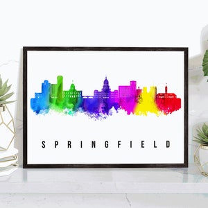 Springfield Skyline Ilinois Poster, Ilinois Cityscape Painting, Springfield Ilinois Poster, Cityscape and Landmark Print, Office Wall Decor