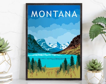 Retro Style Travel Poster, Montana Vintage Rustic Poster Print, Home Wall Art, Office Wall Decoration, Posters, Montana, State Map Poster