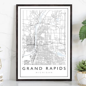 Grand Rapids Michigan City Map, Michigan City Road Map Poster, City Street Map Print, Modern US City Map, Home Art Decor, Office Wall Art