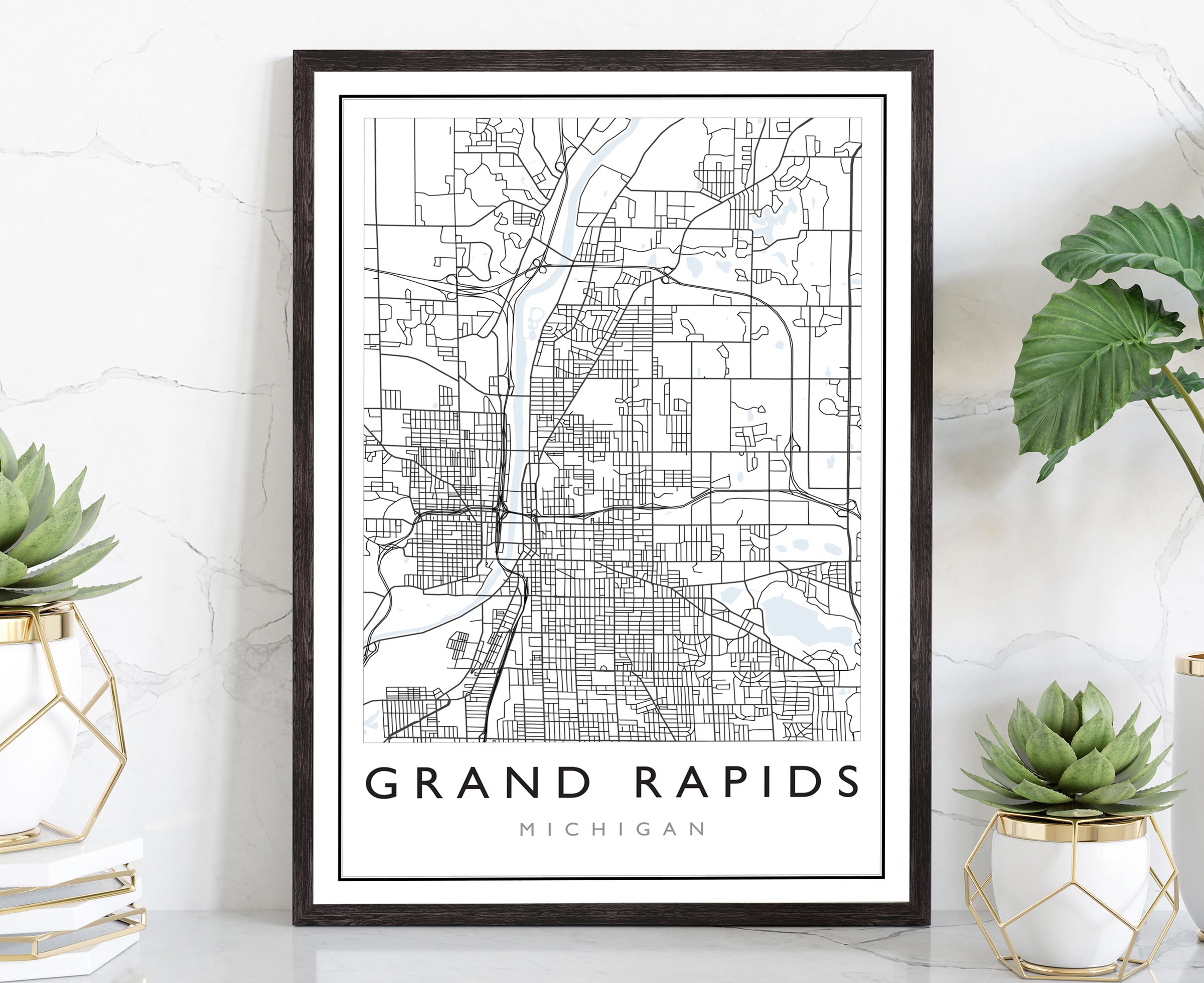 Grand Rapids Michigan City Map, Michigan City Road Map Poster, City Street Map Print, Modern US City Map, Home Art Decor, Office Wall Art