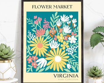 Virginia State flower print, USA states poster, Virginia flower market poster, Botanical poster, Nature poster artwork, Boho floral wall art