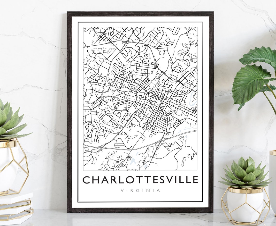 Charlottesville City Mapcharlottesville City Road Map Poster Etsy