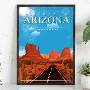 Retro Style Travel Poster, Arizona Vintage Rustic Poster Print, Home wall decor, Office wall art, Arizona Poster, State Map Poster Print