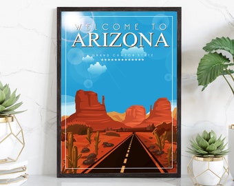 Retro Style Travel Poster, Arizona Vintage Rustic Poster Print, Home wall decor, Office wall art, Arizona Poster, State Map Poster Print