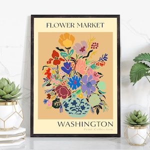 Washington State flower print, USA states poster, Washington flower market poster, Botanical poster, Nature poster artwork, Floral wall art