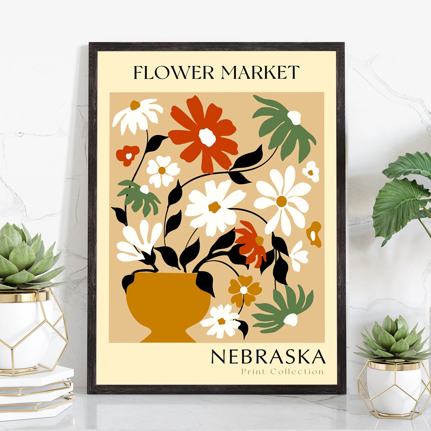 Nebraska State Flower Print, USA States Poster, Nebraska Flower Market