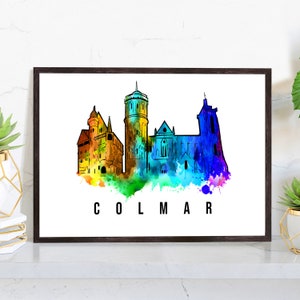 Colmar France Poster, Skyline poster cityscape poster, France Landmark City Illustration poster, Home wall art, Office wall art, France art