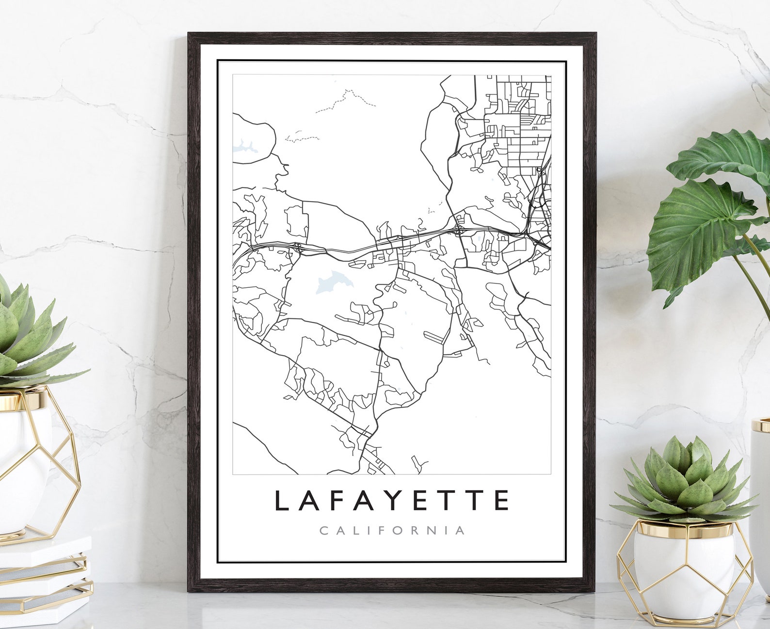 Lafayette California City Map California Road Map Poster Etsy