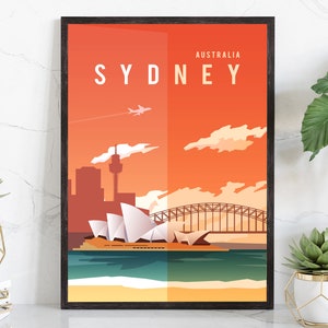 Póster de viaje de estilo retro, impresión rústica vintage de Sídney, Australia, arte mural para el hogar, decoración de pared para la oficina, viajes urbanos de Sídney, Australia