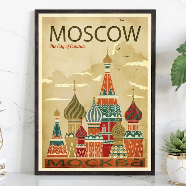 Retro Style Travel Poster, Moscow Vintage Rustic Poster Print, Home Wall Art, Office Wall Decors, Poster Prints, Russia, State Map Poster