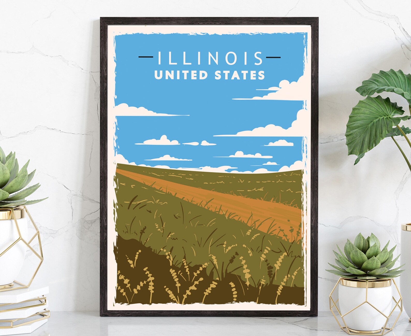 Retro Style Travel Poster Illinois Vintage Rustic Poster Etsy