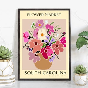 South Carolina State flower print, States poster, South Carolina flower market poster, Botanical poster, Nature floral poster artwork