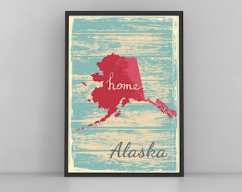 Retro Style Travel Poster, Alaska Vintage State Poster Printing, Home Wall Art, Office Wall  Decor, Poster Prints, Alaska State Map Poster