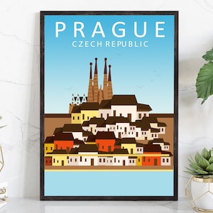 CZECH REPUBLIC PRAGUE travel poster, Prague cityscape poster, Prague landmark poster wall art, Home wall art, Office wall decoration