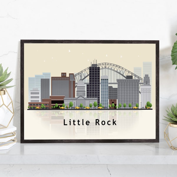 LITTLE ROCK ARKANSAS Illustration skyline poster, Arkansas state modern skyline cityscape poster, Landmark poster, Home wall decoration