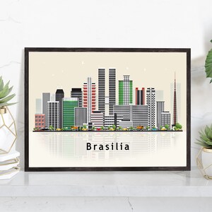 BRAZILIA BRAZIL Cartel del horizonte de la ilustración, Cartel del paisaje urbano del horizonte moderno, Cartel del mapa del punto de referencia del horizonte de la ciudad de Brasil, Decoración de la pared del hogar