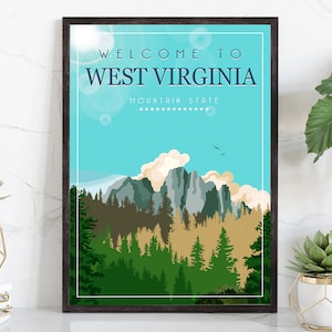Retro Style Travel Poster, West Virginia Vintage Rustic Poster Print, Home Wall Art, Office Wall Decors, West Virginia, State Map Poster