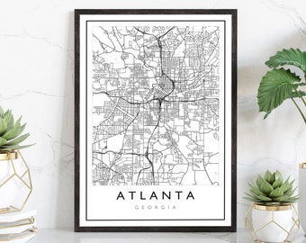 Atlanta Map, Atlanta City Road Map Poster, Atlanta Georgia City Street Map, Modern US City Map, Home Art Decor, Office Wall Art Print