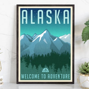 Retro Style Travel Poster, Alaska Vintage Rustic Poster Print, Home Wall Art, Office Wall Decor, Posters, Alaska, State Map Poster Print