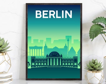Solid Color World City Poster, Alemania Berlin Solid Color Modern Poster Print, Berlin Modern City Poster for Office and Home Decoration