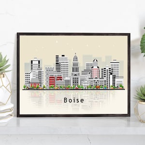 BOISE IDAHO Illustration skyline poster, Idaho modern skyline cityscape poster, Landmark art print, Home decoration idea