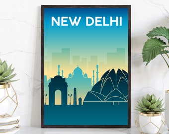 Solid Color World City Poster, India New Delhi Solid Color Modern Poster Print, New Delhi Modern City Poster, Office Wall Decoration