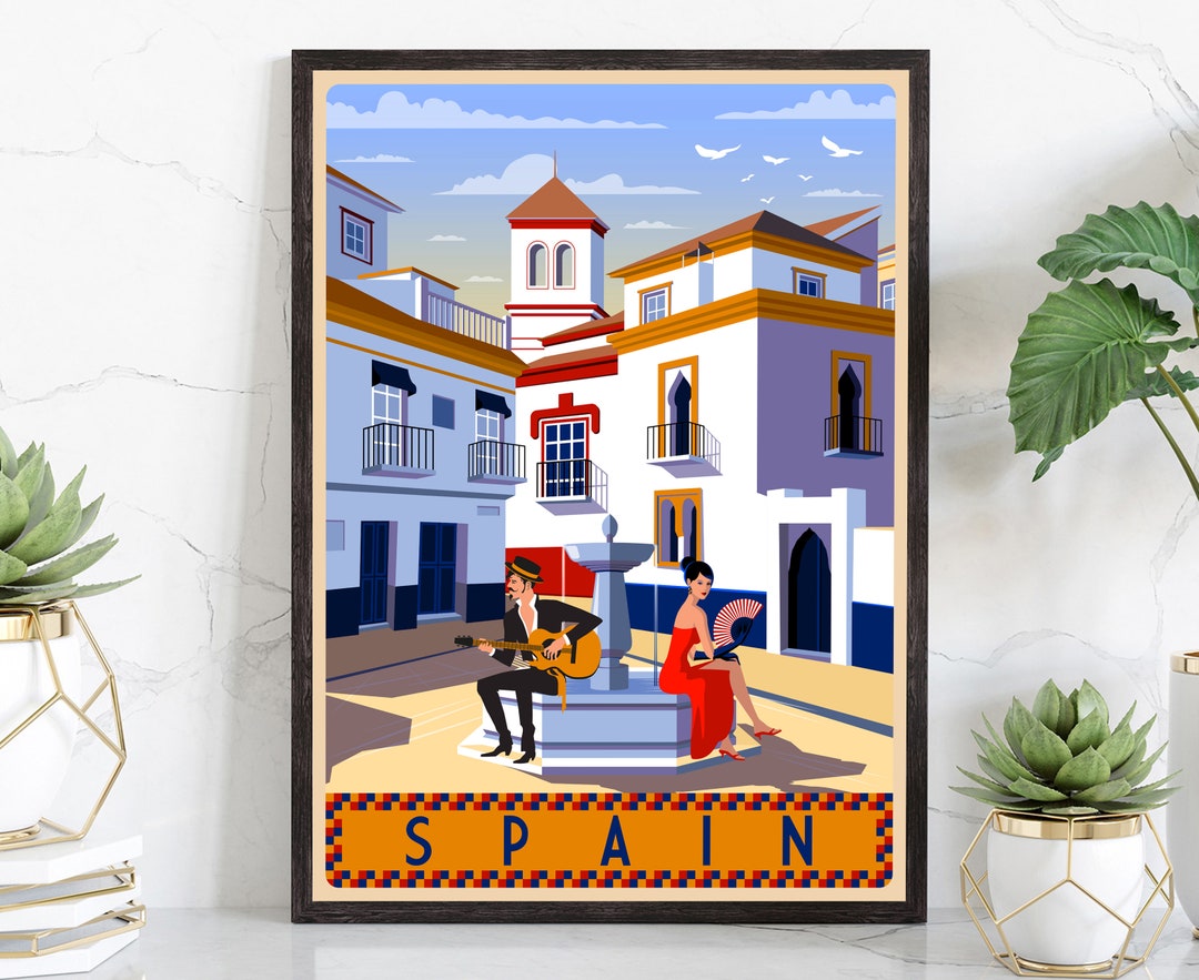 SPAIN TRAVEL POSTER, Spain Cityscape and Landmark Poster Wall Art, Home