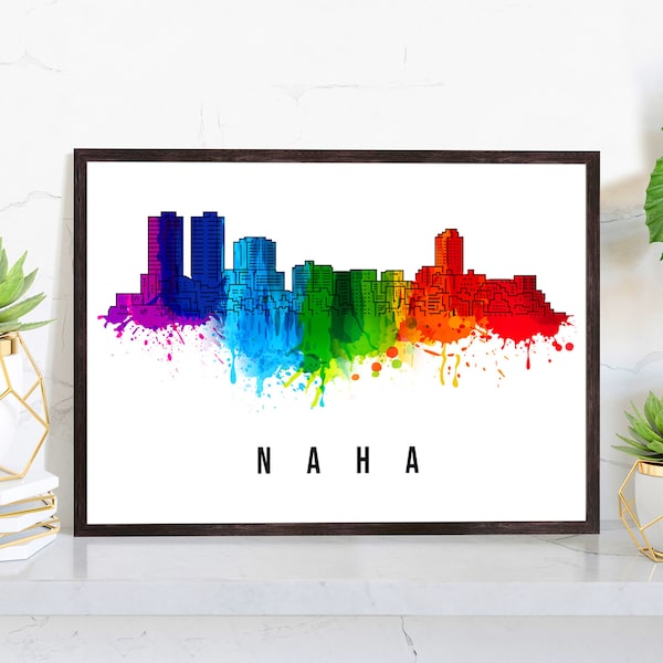 Naha Japan Poster, Skyline poster cityscape poster, Japan Landmark City Illustration poster, Home wall art, Office wall art, Japan