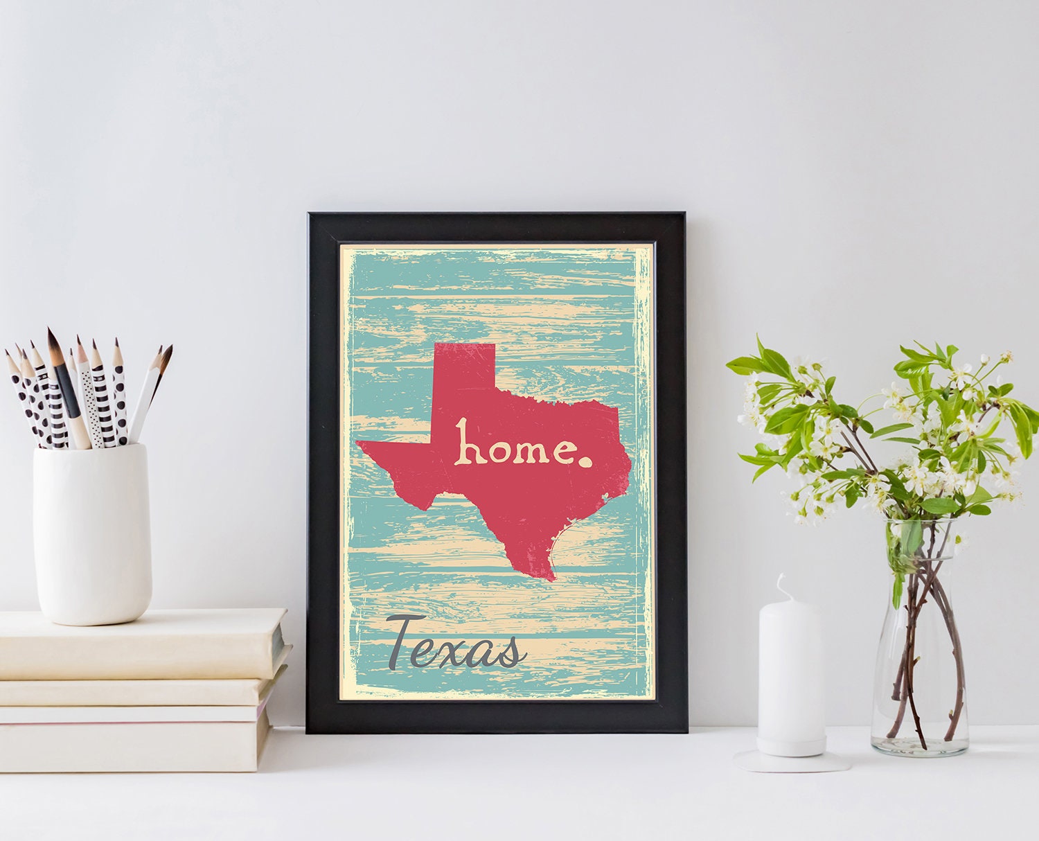 Retro Style Travel Poster, Texas Vintage State Map Poster Printing ...