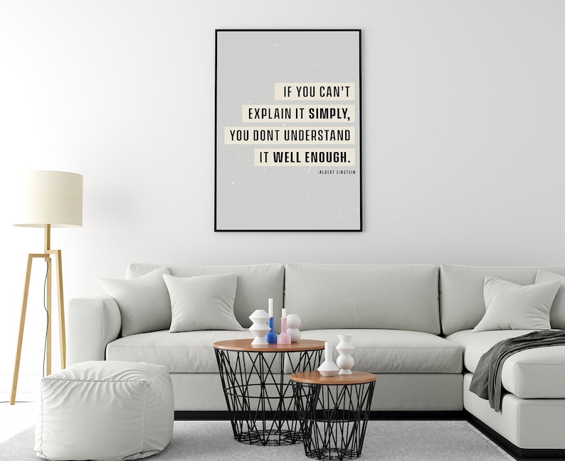 if you can't explain.. Albert Einstein, Quote, Poster printing, Office wall art, School Dorm walls art, Einstein quote, Living room wall art image 2